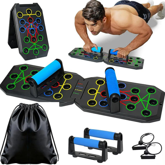 Enhanced Push-Up Board Fitness Kit - 28 Holes, Portable Home Workout Equipment with Resistance Band & Upper Body Toner for All Fitness Levels